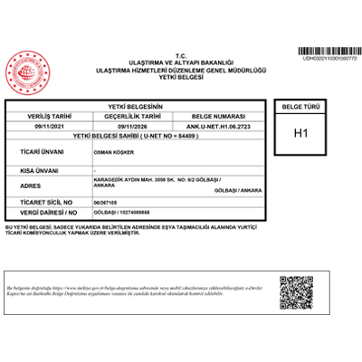 2014 Model H1 Belgesi